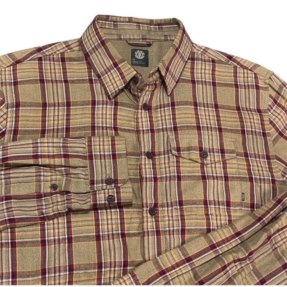 Element Shirt Mens Small Long Sleeve Button Up Brown Plaid Skateboarding Skater